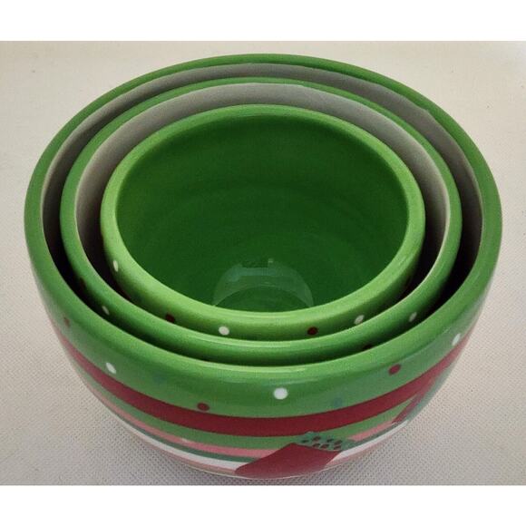 Stacking Bowls-Boston Warehouse-Christmas/Holiday-Green White Red-Set of 3 - Picture 3 of 14